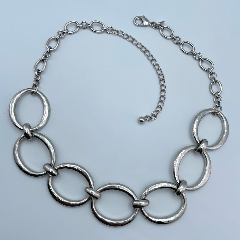 Chico’s Silver Hammered Link Statement Necklace - image 2